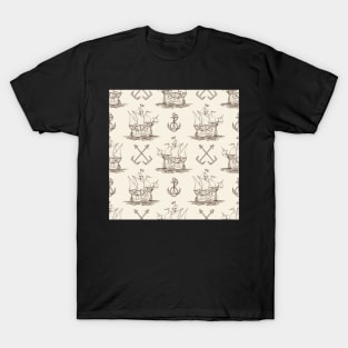 Sailship and Anchor Seamless pattern T-Shirt